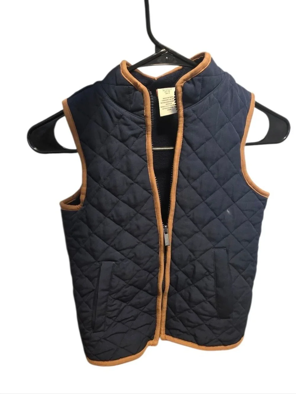 Aspen Quilted Navy Vest with Tan Trim